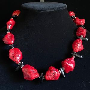 Red Nugget Turquoise Necklace and Matching Bracelet